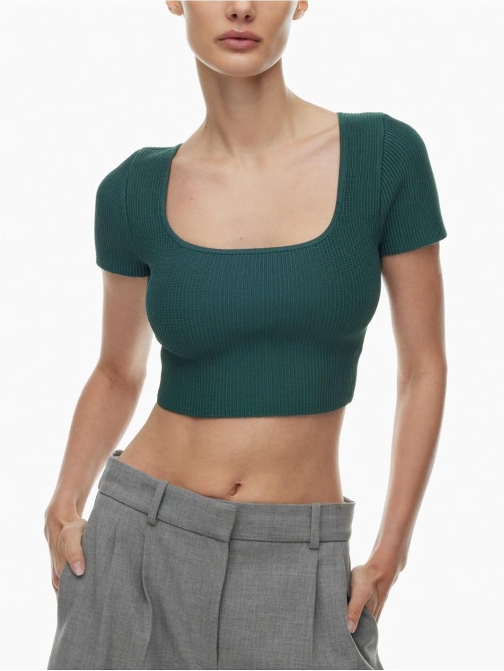 Babaton Sculpt Knit Squareneck Top in Herbage Green